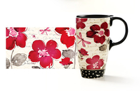 500ml Seal Lid Ceramic Drinking Sets / Juice Milk Flower Bird Ceramic Mugs