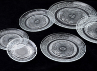 Transparent Large Glass Fruit Plate / Hotel Glass Salad Plates With Pattern